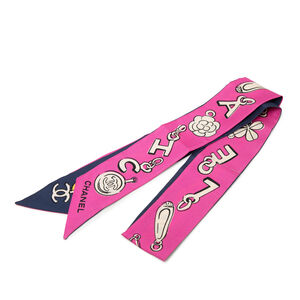 Pre-Loved Chanel Coco Charms Print Silk Slim Bandeau Scarf